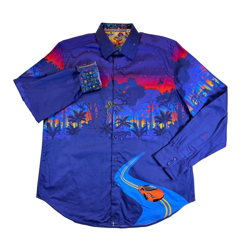 Robert Graham RARE NWOT Autodromo Button Down Mens L Jungle Exotic Car $298